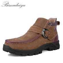 BIMUDUIYU Brand Winter Warm Genuine Leather Men's Snow Boots Fashion  Ankle Boots Plush Furry Hiking Shoe Casual Skid Resistance