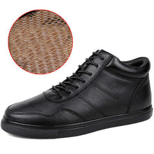 BIMUDUIYU Big Size Men's Casual Warm Shoes Genuine Leather Plush /Single Lace-Up Ankle boots Classic Black Flat Winter Boots
