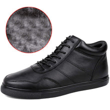 BIMUDUIYU Big Size Men's Casual Warm Shoes Genuine Leather Plush /Single Lace-Up Ankle boots Classic Black Flat Winter Boots