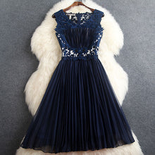 2015 spring summer designer womens dresses red dark blue beaded flower embroidery pleated fashion brand knee length event dress