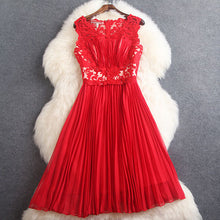 2015 spring summer designer womens dresses red dark blue beaded flower embroidery pleated fashion brand knee length event dress