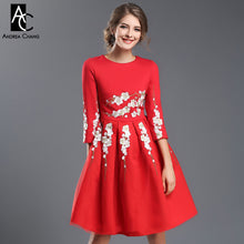autumn winter runway designer womans dress black red knee length dress golden white flower embroidery high quality event dress