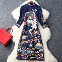 autumn winter runway designer womens dresses red lavender dark blue vintage dress flower animal embroidery high quality dress