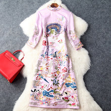 autumn winter runway designer womens dresses red lavender dark blue vintage dress flower animal embroidery high quality dress