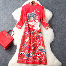 autumn winter runway designer womens dresses red lavender dark blue vintage dress flower animal embroidery high quality dress