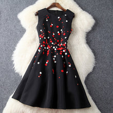 autumn winter runway designer womans dress black red high quality cocktail party event dress ball gown beading flower cute dress