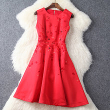 autumn winter runway designer womans dress black red high quality cocktail party event dress ball gown beading flower cute dress