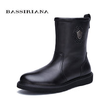 BASSIRIANA new warm genuine leather shoes men snow ankle boots winter round toe slip-on soft nature wool black suede size 39-45