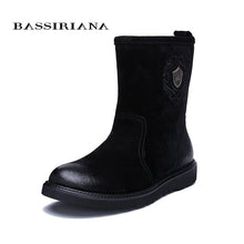 BASSIRIANA new warm genuine leather shoes men snow ankle boots winter round toe slip-on soft nature wool black suede size 39-45