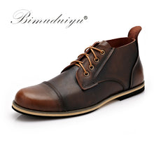 BIMUDUIYU Autumn Winter Handmade Genuine leather Men Boots High Quality Plus Size Winter Shoes Lace Up Ankle Boots For Men 38-47
