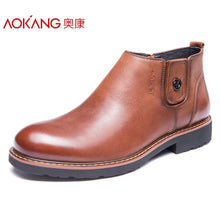 Aokang 2017 Winter men's boots genuine leather male shoes fashion black shoes ankel boots top quality shoes for men