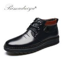 BIMUDUIYU Men Winter Shoes Warm Comfortable Leather Martin Snow Boots Waterproof Winter Boots Men's Artificial Plush Warm Boots