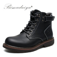 BIMUDUIYU Quality Autumn Ankle Boots Fashion Mens Leather Shoes Waterproof Rubber Winter Boots Occident style Leisure Boots