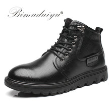 BIMUDUIYU New Men Winter Boots 100% Real Leather Shoes Handmade Super Warm Motorcycle Boots Waterproof Ankle Snow Boots For Men