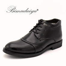 BIMUDUIYU Warm Men's Winter Shoes High Quality Soft Leather England Snow Boots Wool Inner Waterproof Rubber Rubber Sole Boots