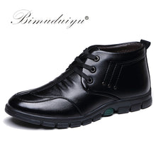 BIMUDUIYU High Quality Soft Leather Snow Boots Waterproof Rubber Sole Non-slip Warm Ankle Boots Lace Up Plush Men Winter Boots