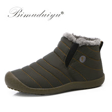 BIMUDUIYU Waterproof Mens Winter Boots Solid Color Fabric Slip-on Ankle Boots Keep Warm Furry Fashion Snow Boots Winter Shoes