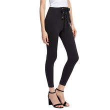COLROVIE 2018 High Waist Skinny Leggings Black Elegant Grommet Lace Up Front Plain Leggings Women Stretch Sporting Pants