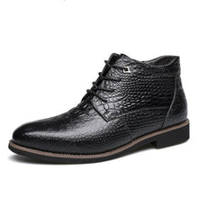 2018 genuine leather motorcycle boots crocodile grain fashion winter shoes warm and comfortable cashmere men ankle snow boots
