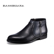 BASSIRIANA brand Quality Genuine leather winter boots men Warm shoes men casual handmade round toe zip Russian size 39-45
