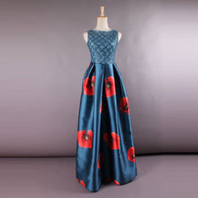 2017 Spring And summer Newest Luxury Elegant  Round Collar Big Red Flower Printing Expansion Bottom  Long Dress
