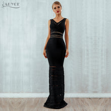 Adyce Summer Women Bandage Dress Vestidos Verano 2018 Black Hollow Out V-Neck Long Bodycon Maxi Celebrity Evening Party Dresses