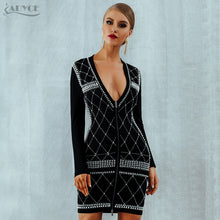 Adyce 2018 Women Summer Bandage Dress Vestidos Celebrity Evening Party Dress Sexy Black Long Sleeve Beading Pearls Runway Dress