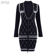 Adyce 2018 Women Summer Bandage Dress Vestidos Celebrity Evening Party Dress Sexy Black Long Sleeve Beading Pearls Runway Dress