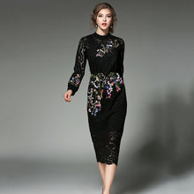 Black Lace Robe Femme Embroidery Cotton Dress Women O-neck Floral Vestidos Sexy Hollow Out Pencil Dresses Plus Size Roupas N611A