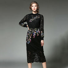 Black Lace Robe Femme Embroidery Cotton Dress Women O-neck Floral Vestidos Sexy Hollow Out Pencil Dresses Plus Size Roupas N611A